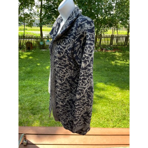 A. Ida Made In Italy Wool Blend Navy & Gray Patterned Knit Cardigan Sweater Jack - Picture 4 of 9